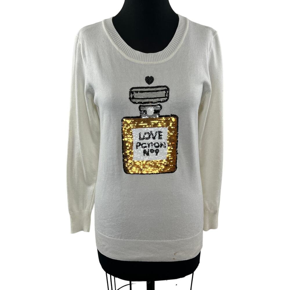 WILDFOX Love Potion Sweater White Label Sequin Embellished Pullover Size S